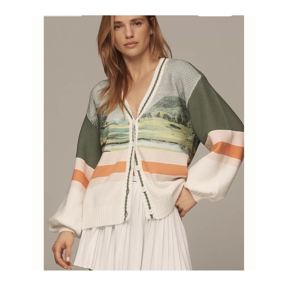Daily Practice Anthropologie Zinger Cardigan Large Green Scenic Golf Caddie Knit